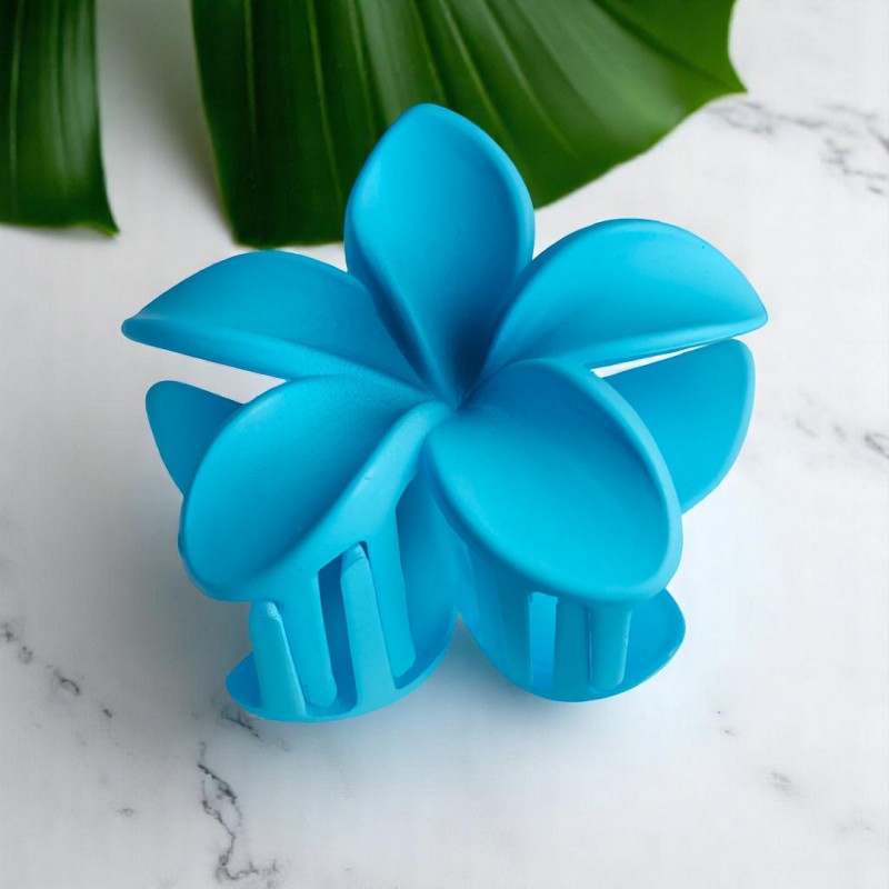 Spinka do włosów klamra XL kwiat OMBRE matowy niebieski 7,5 x 8cm SP401 - obrazek 4