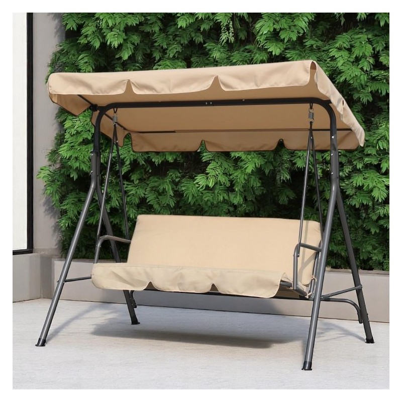 Huśtawka ogrodowa 3-osobowa z baldachimem i 2 poduszkami, beżowa HO01K - obrazek 4