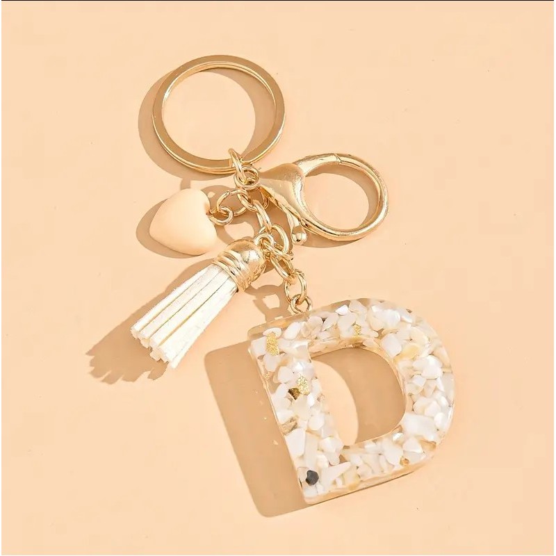 Brelok do kluczy LITERKA "D" biało złote kamyczki z sercem BRL329D - obrazek 3