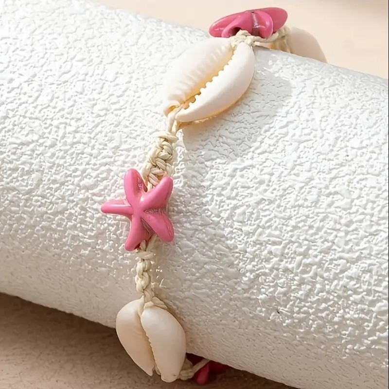 Bransoletka 2w1 na stopę i rękę, na sznurku, MUSZELKI i ROZGWIAZDY B543R - obrazek 4