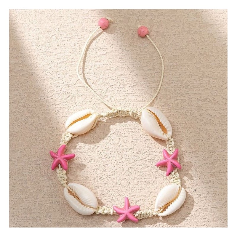 Bransoletka 2w1 na stopę i rękę, na sznurku, MUSZELKI i ROZGWIAZDY B543R - obrazek 5