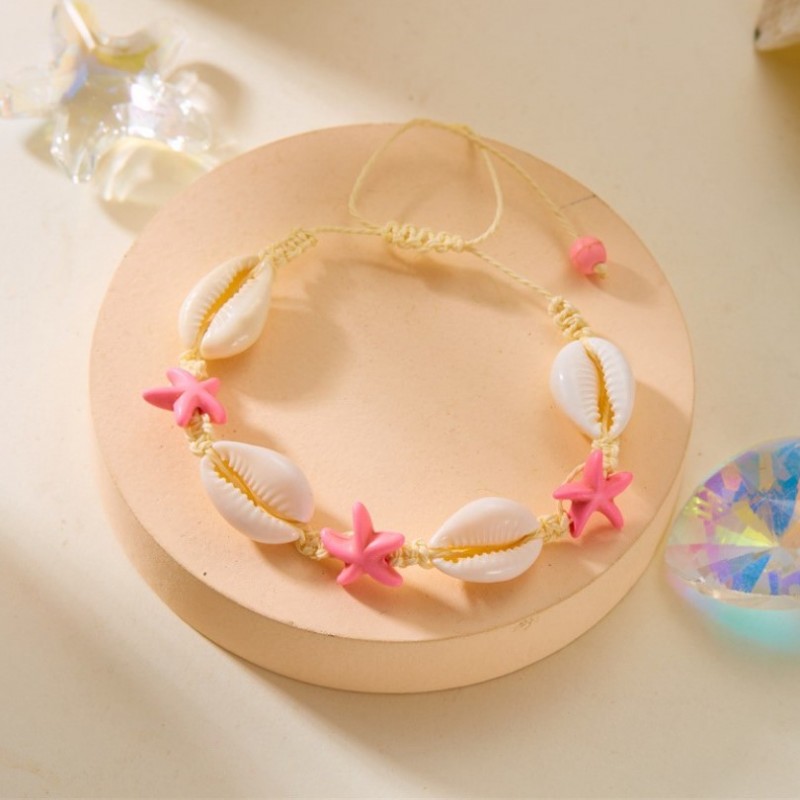 Bransoletka 2w1 na stopę i rękę, na sznurku, MUSZELKI i ROZGWIAZDY B543R - obrazek 6