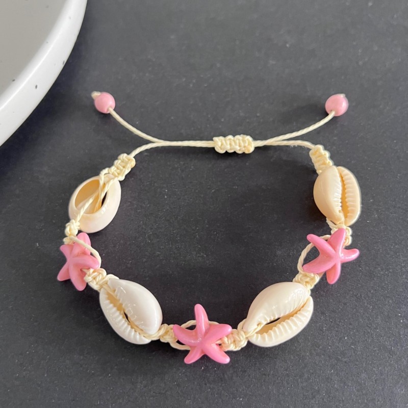 Bransoletka 2w1 na stopę i rękę, na sznurku, MUSZELKI i ROZGWIAZDY B543R - obrazek 7