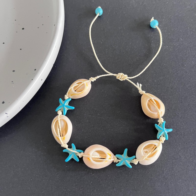 Bransoletka 2w1 na stopę i rękę na sznurku, MUSZELKI i ROZGWIAZDY B543N - obrazek 3