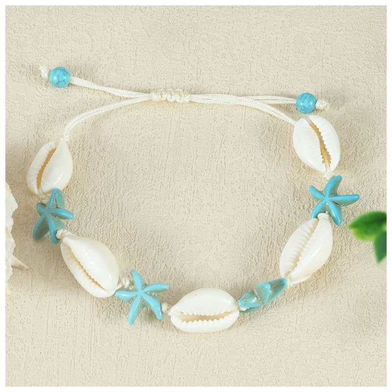 Bransoletka 2w1 na stopę i rękę na sznurku, MUSZELKI i ROZGWIAZDY B543N - obrazek 4