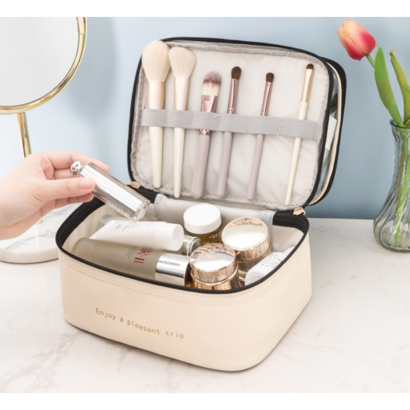 Kosmetyczka rozkładana 2 poziomowa kremowa 17x23x15 cm KS92WZ3 - obrazek 5