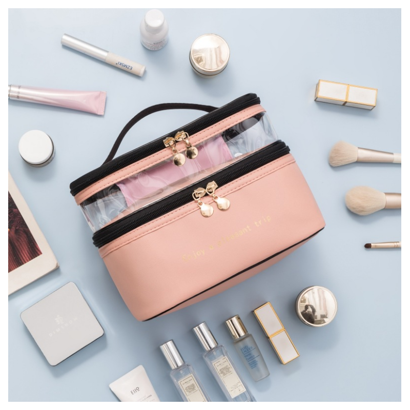 Kosmetyczka rozkładana 2 poziomowa kremowa 17x23x15 cm KS92WZ3 - obrazek 6