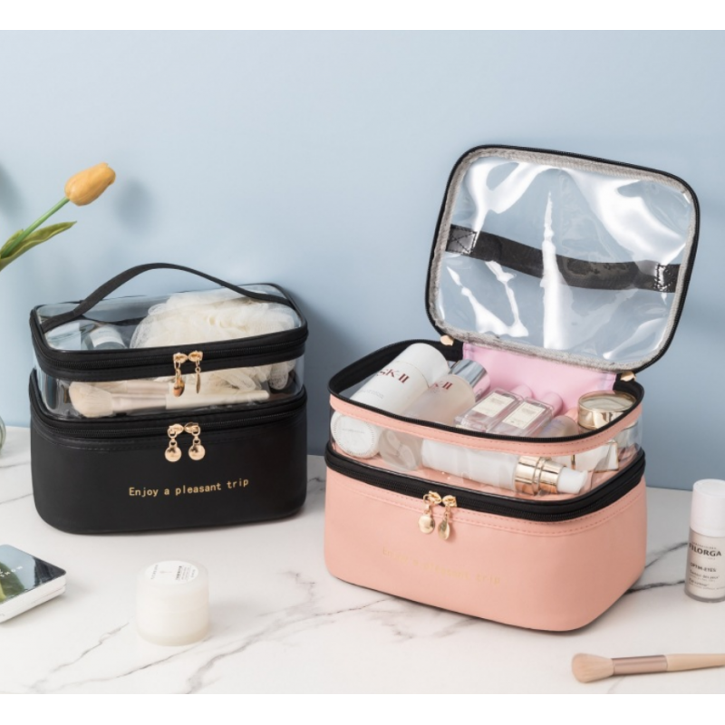 Kosmetyczka rozkładana 2 poziomowa kremowa 17x23x15 cm KS92WZ3 - obrazek 7