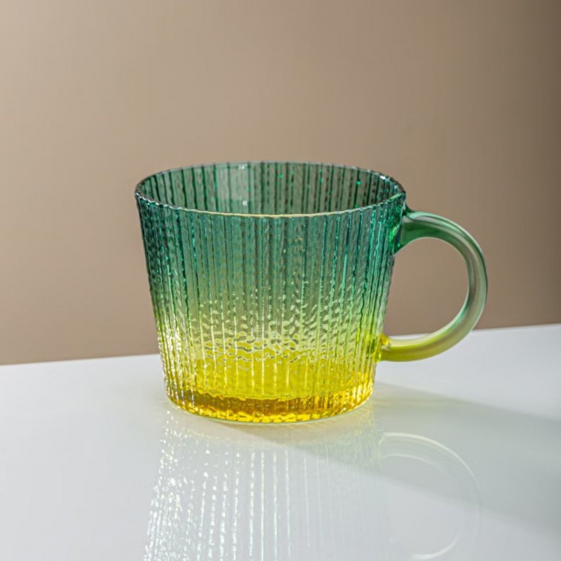 Filiżanka szklanka ryflowana duża butelkowa zieleń ombre 380 ml 1szt SZK176 - obrazek 3