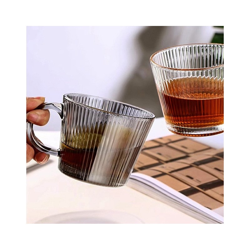 Filiżanka szklanka ryflowana duża grafit, szara 380 ml 1szt SZK177 - obrazek 3