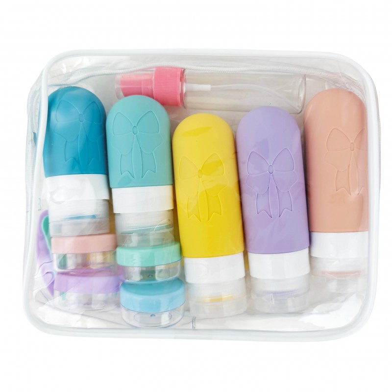 Zestaw silikonowych pojemniczków, buteleczek, słoiczków podróżnych 14w1 KS143 - obrazek 3