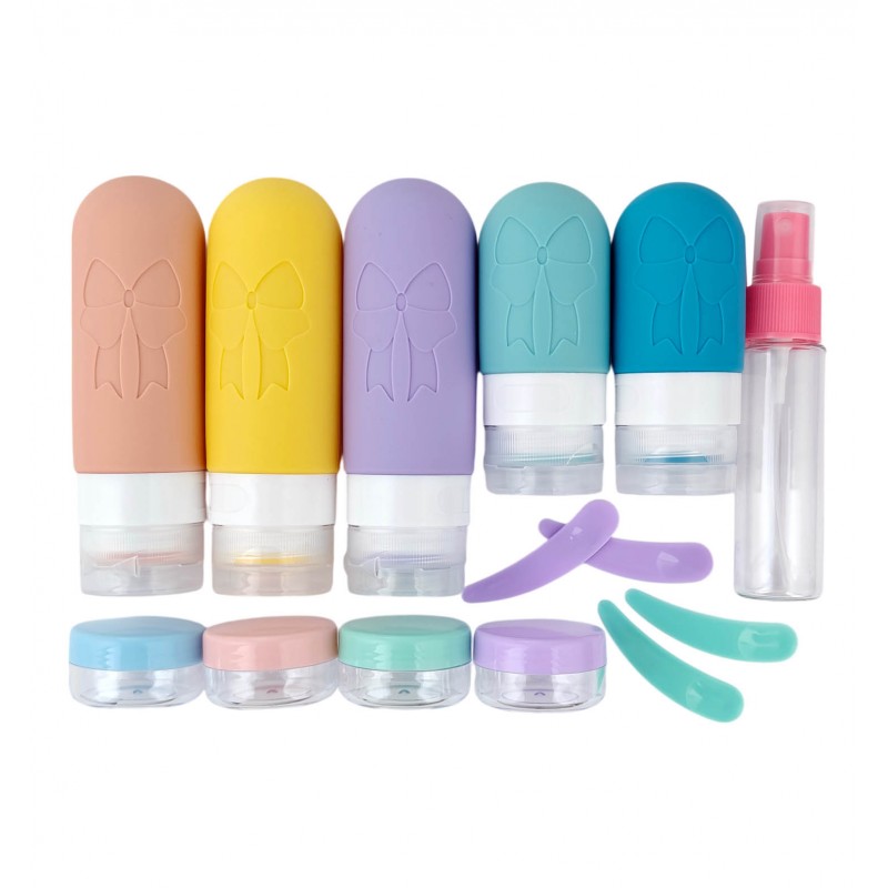 Zestaw silikonowych pojemniczków, buteleczek, słoiczków podróżnych 14w1 KS143 - obrazek 4