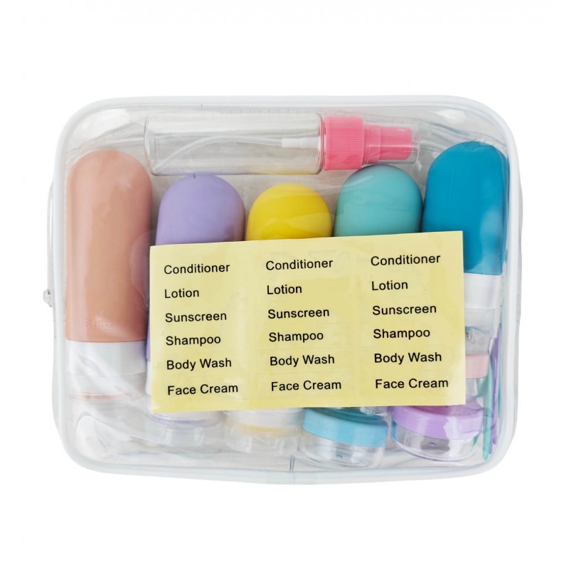 Zestaw silikonowych pojemniczków, buteleczek, słoiczków podróżnych 14w1 KS143 - obrazek 5