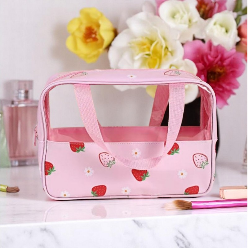 Kosmetyczka rozkładana przenośna kuferek rozmiar M 31x10x20cm TRUSKAWKI KS148 - obrazek 3