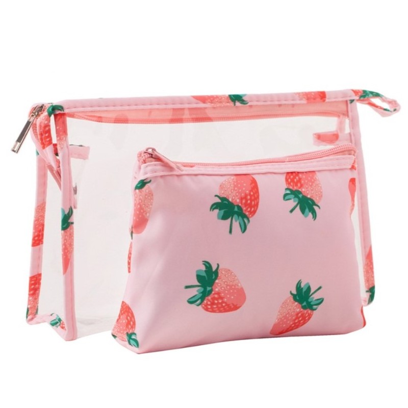 Zestaw kosmetyczek 2w1, saszetki, transparentna TRUSKAWKI KS152 - obrazek 3