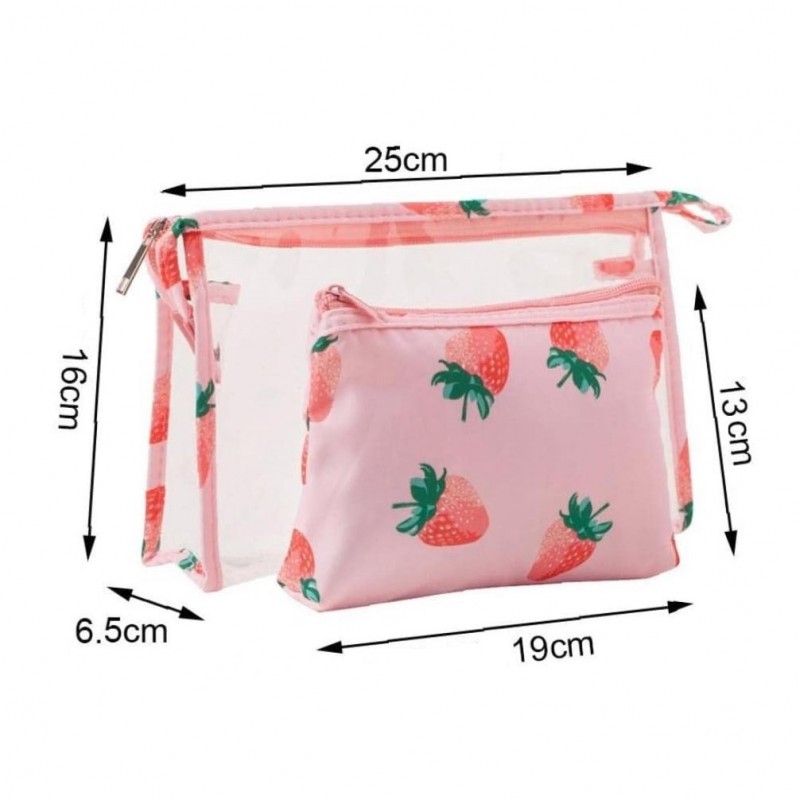 Zestaw kosmetyczek 2w1, saszetki, transparentna TRUSKAWKI KS152 - obrazek 4