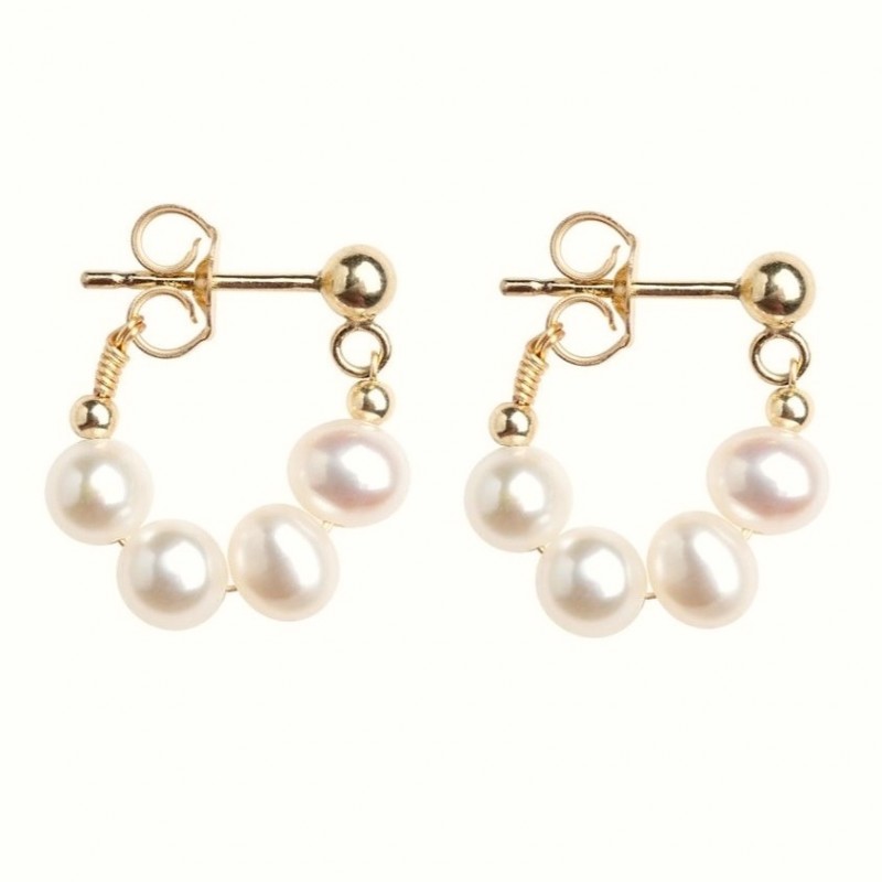 Kolczyki ze stali szlachetnej pozłacanej 14k złotem, sztyft srebro S925, perły KST3405 - obrazek 3