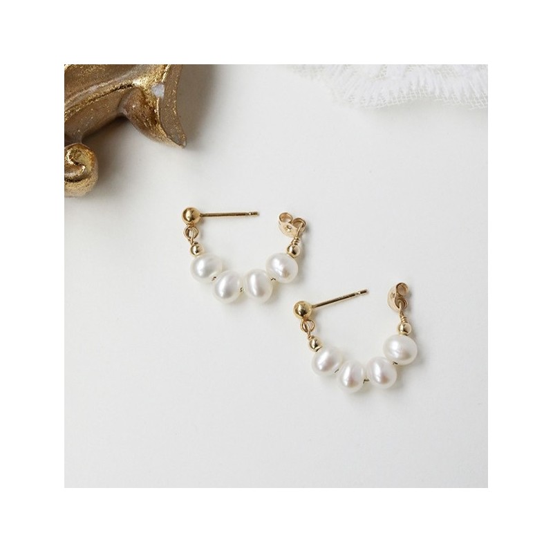 Kolczyki ze stali szlachetnej pozłacanej 14k złotem, sztyft srebro S925, perły KST3405 - obrazek 5