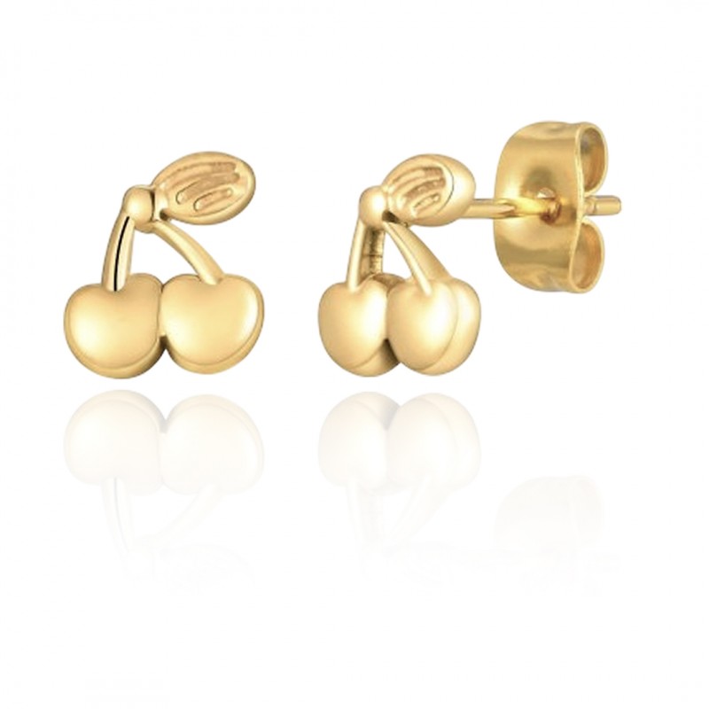 Kolczyki ze stali szlachetnej platerowane 14k złotem WISIENKI, sztyft srebro S925 KST3317 - obrazek 4