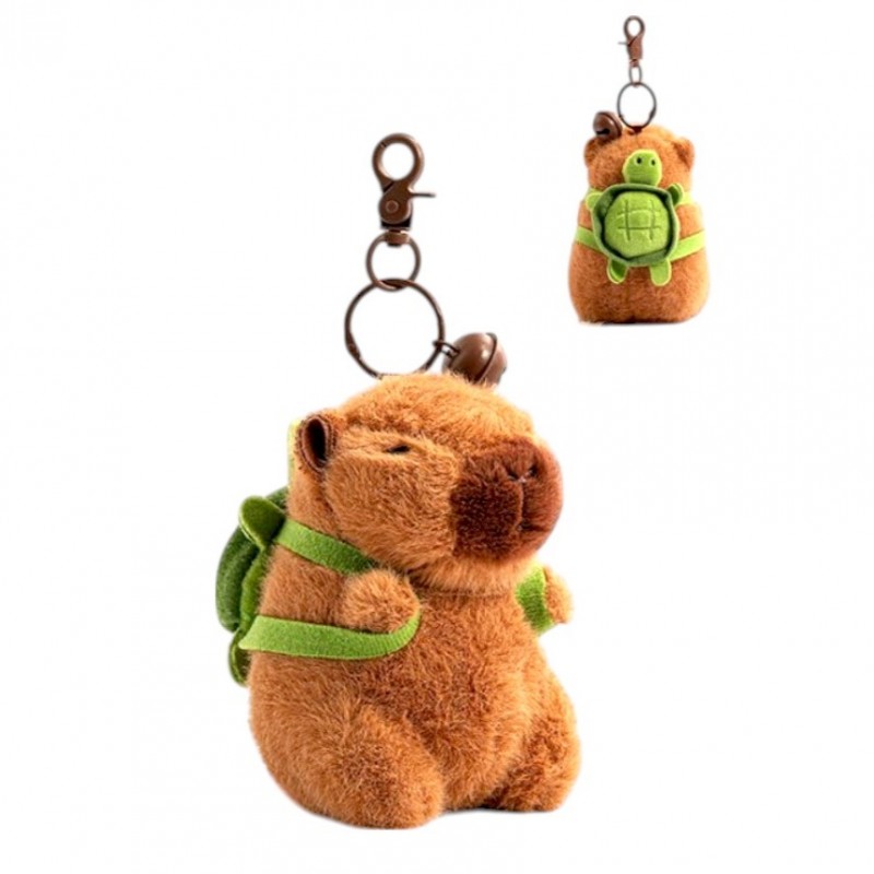 Brelok do kluczy pluszowa puchata Kapibara z plecakiem żółw BRL361 - obrazek 3