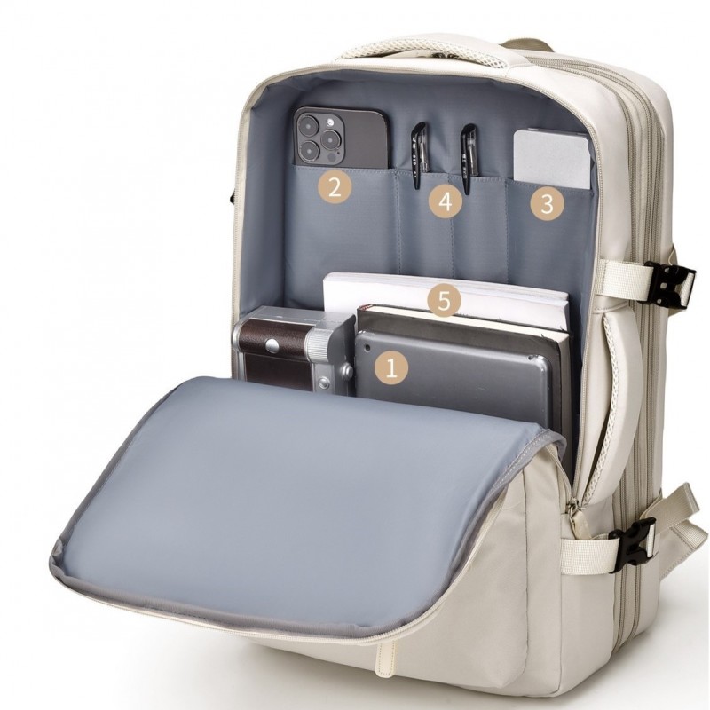 Plecak podróżny, kabinowy do samolotu, wodoodporny z USB, 44x30x16/26cm PL175 - obrazek 3