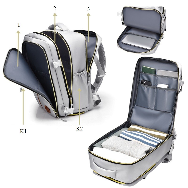 Plecak podróżny, kabinowy do samolotu, wodoodporny, 42x28x21cm PL180 - obrazek 5