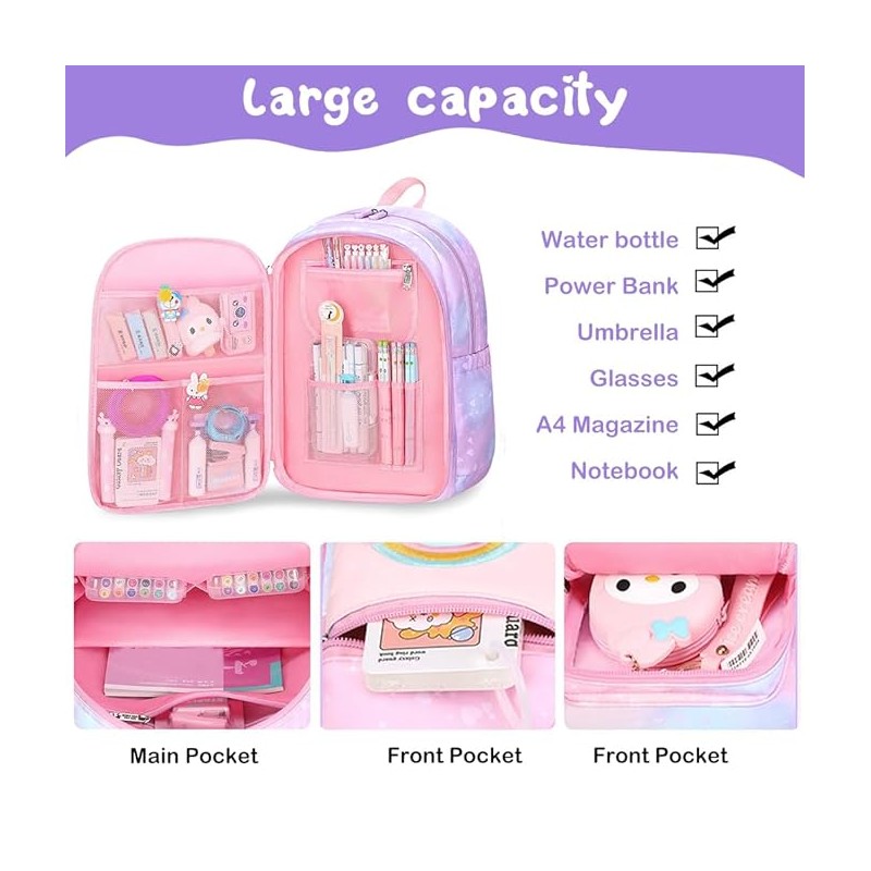 Plecak RAINBOW sweet szkolny uniwersalny z brelokiem, kieszonki PL161 - obrazek 6