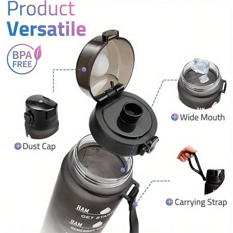 Butelka na wodę, bidon z miarką 1L OMBRE Granat z Turkusem BD17 - obrazek 5