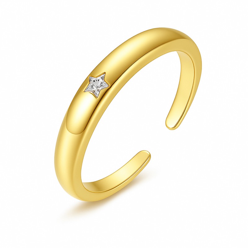 Pierścionek stal chirurgiczna platerowana złotem regulowany, z cyrkoniami R6, PST950 - obrazek 3