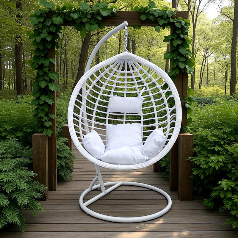 Fotel wiszący huśtawka kokon z poduszkami biały - KR36 - obrazek 3