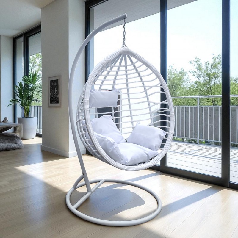 Fotel wiszący huśtawka kokon z poduszkami biały - KR36 - obrazek 4