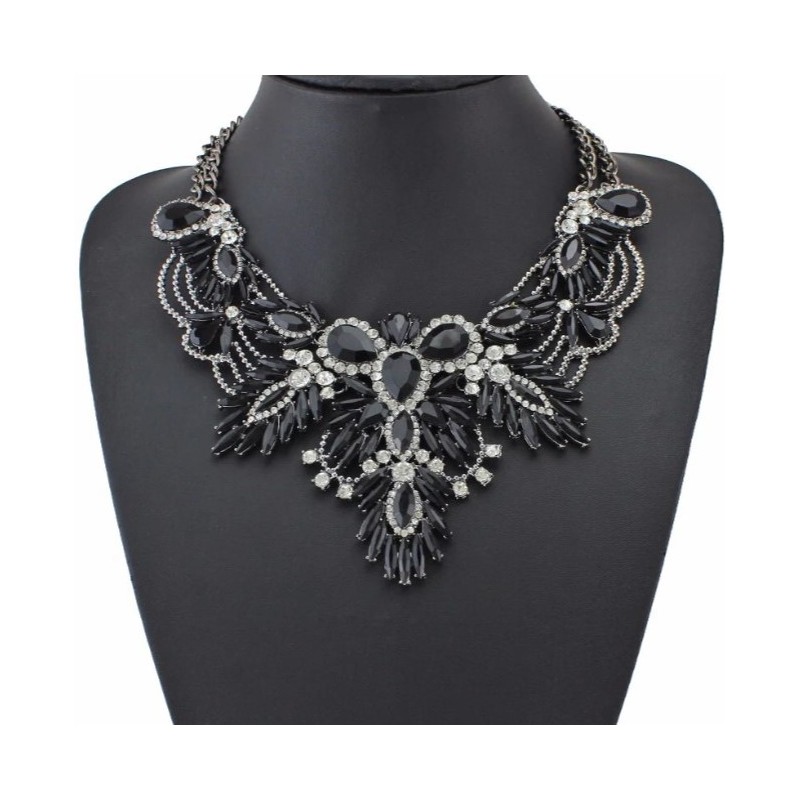 Naszyjnik, kolia kryształowa, cyrkonie efektowna czerń N347CZ - obrazek 4