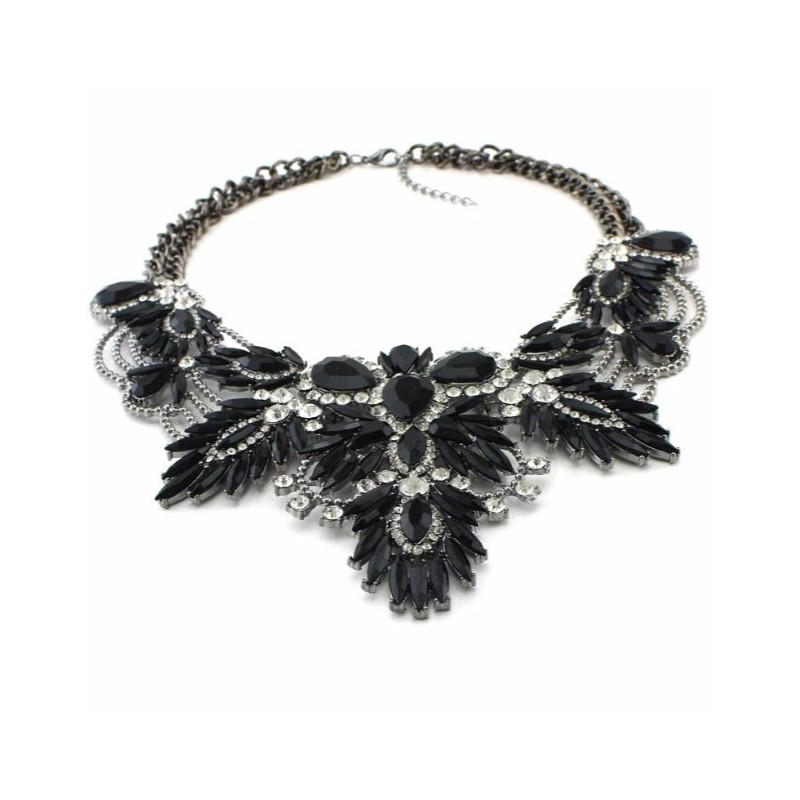 Naszyjnik, kolia kryształowa, cyrkonie efektowna czerń N347CZ - obrazek 5