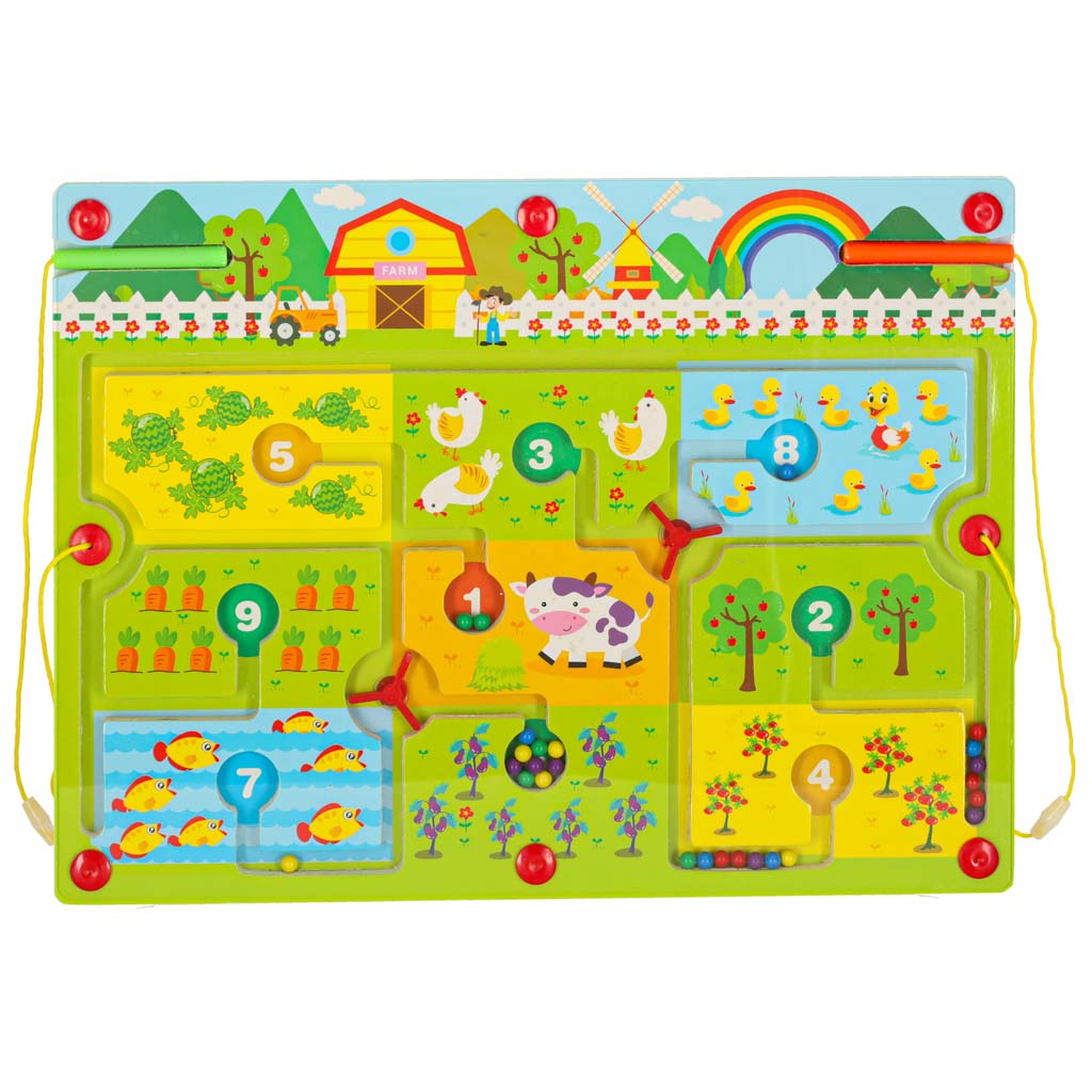 Gra labirynt magnetyczna planszowa drewniana do podróży farma 2 graczy - obrazek 3