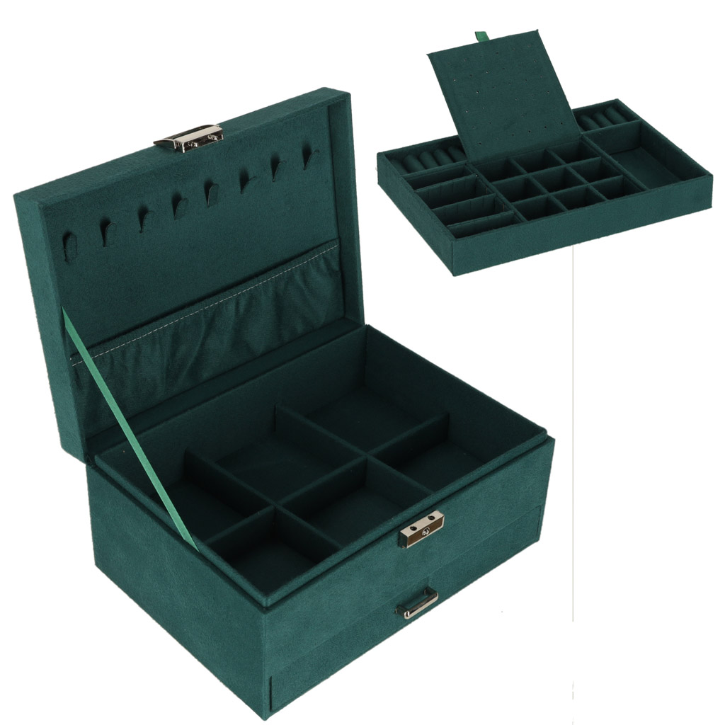 Szkatułka kuferek na biżuterię organizer zielony - obrazek 7
