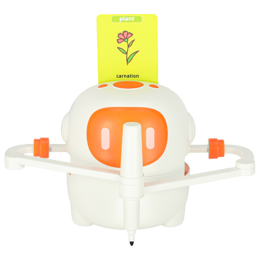 Robot edukacyjny interaktywny nauka rysowania pisania zestaw fiszki mazaki pomarańczowy - obrazek 3