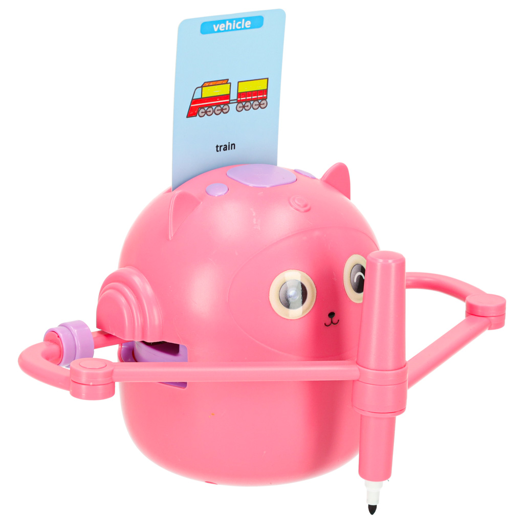 Robot edukacyjny interaktywny nauka rysowania pisania zestaw fiszki mazaki różowy