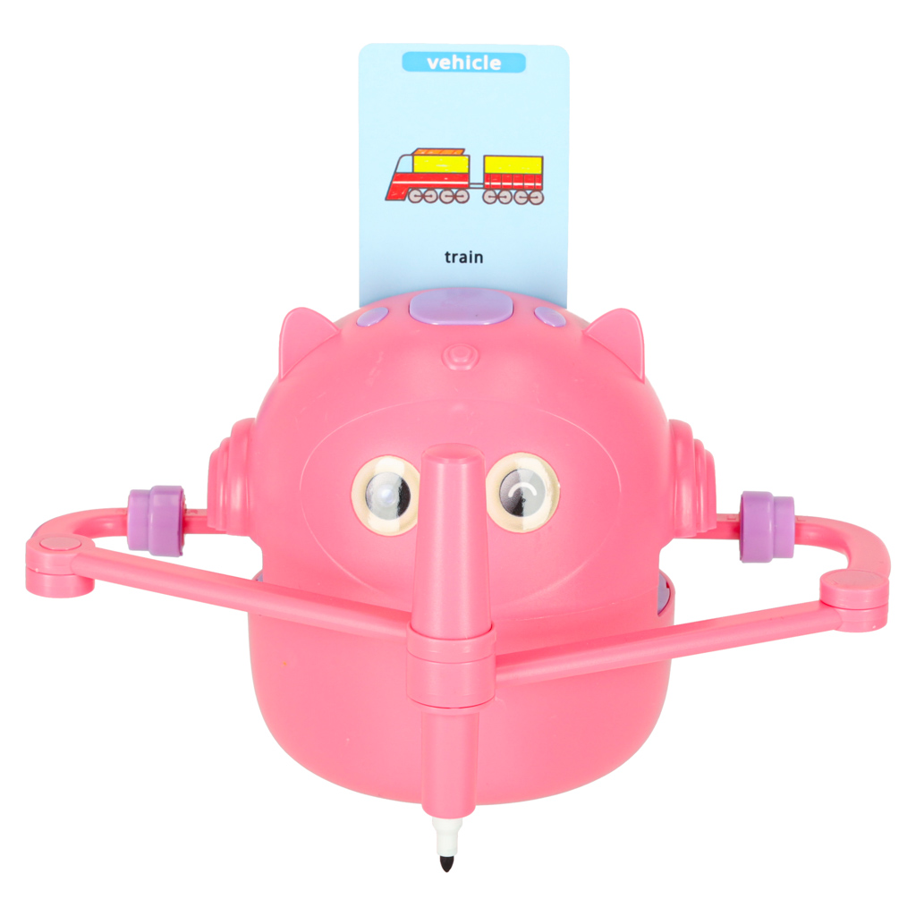 Robot edukacyjny interaktywny nauka rysowania pisania zestaw fiszki mazaki różowy - obrazek 3