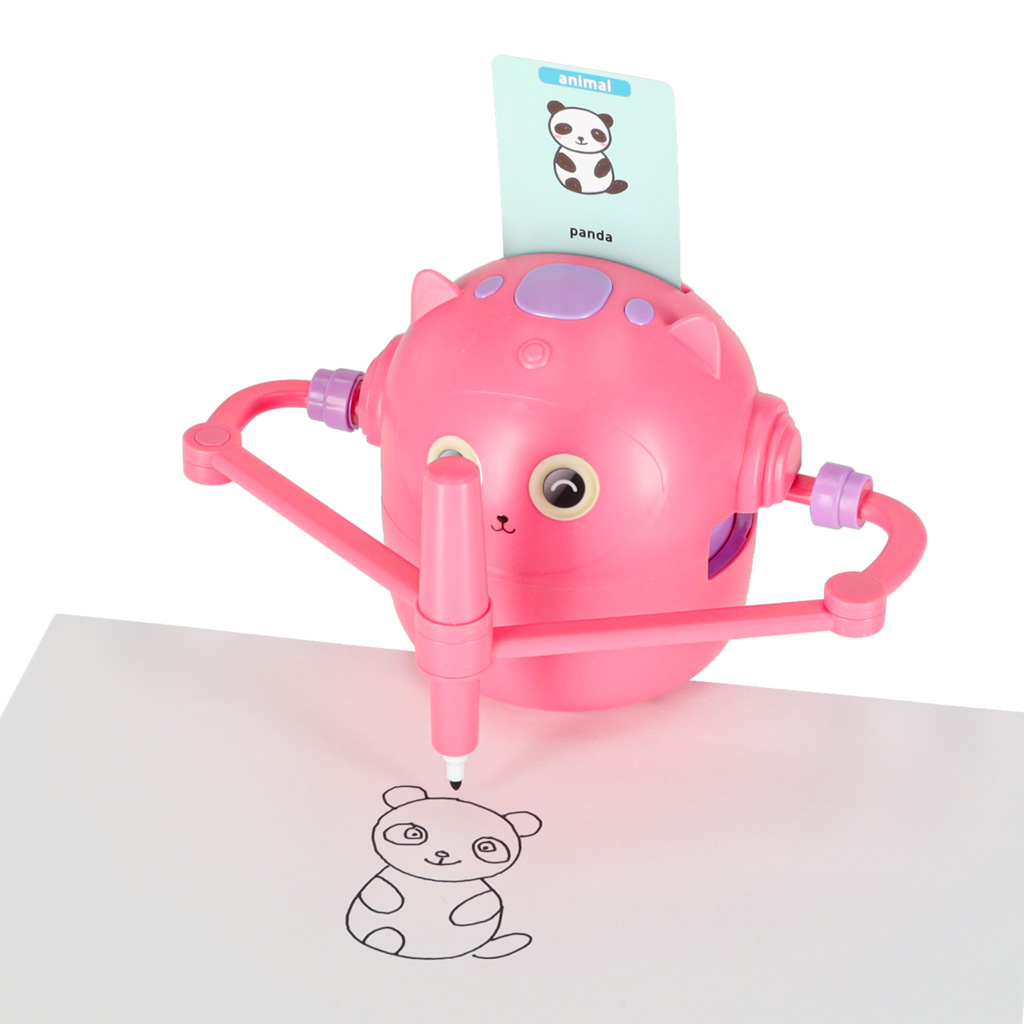Robot edukacyjny interaktywny nauka rysowania pisania zestaw fiszki mazaki różowy - obrazek 6