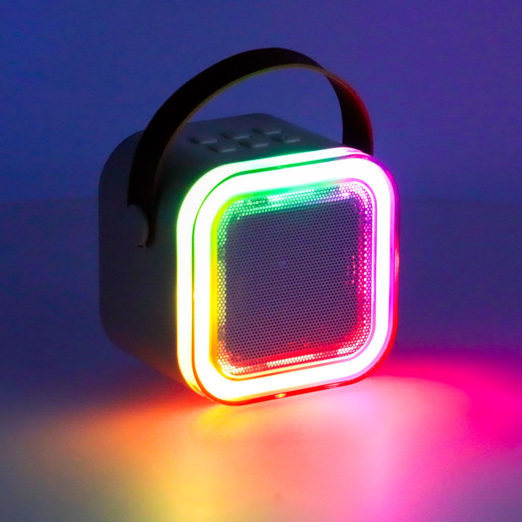 Zestaw do karaoke głośnik Bluetooth 2 mikrofony USB LED 6W różowy - obrazek 7