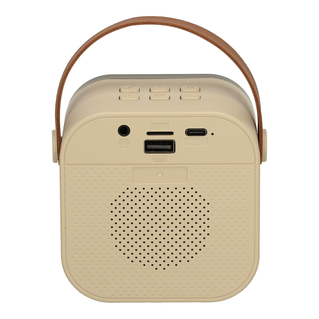 Zestaw do karaoke głośnik Bluetooth 2 mikrofony USB LED 6W beżowy - obrazek 6