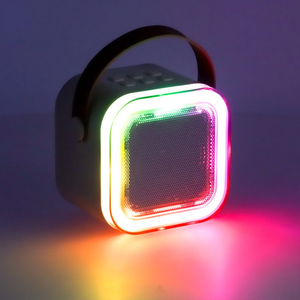 Zestaw do karaoke głośnik Bluetooth 2 mikrofony USB LED 6W beżowy - obrazek 7