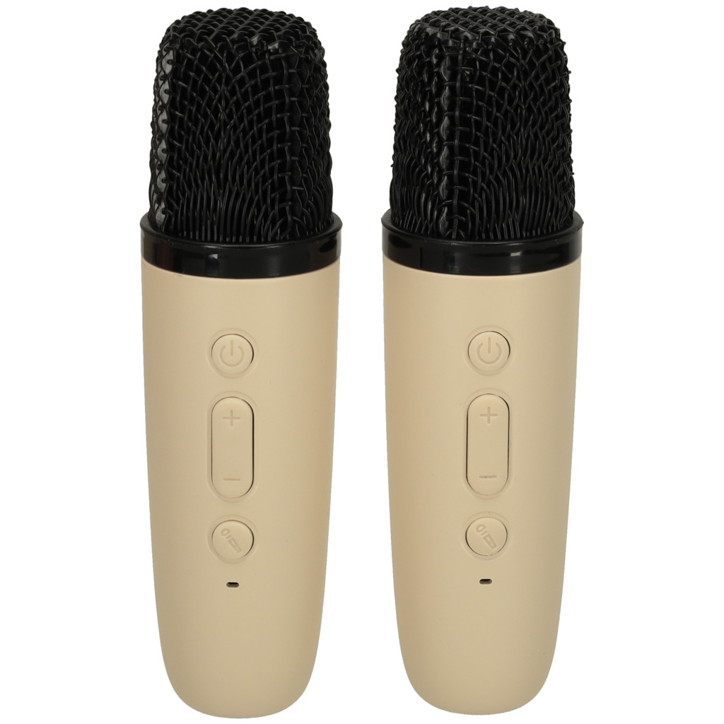 Zestaw do karaoke głośnik Bluetooth 2 mikrofony USB LED 6W beżowy - obrazek 8
