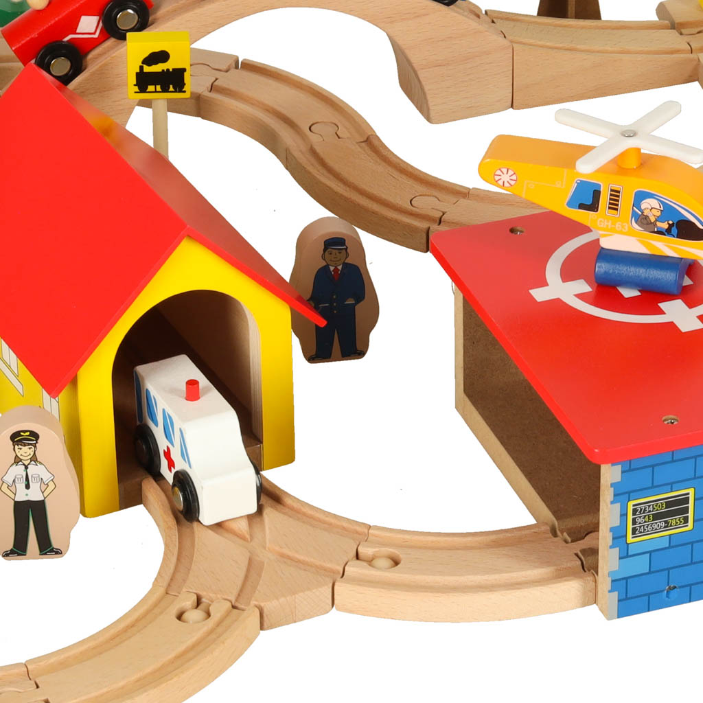 Kolejka drewniana pociąg lokomotywa miasto 69 elementów - obrazek 3