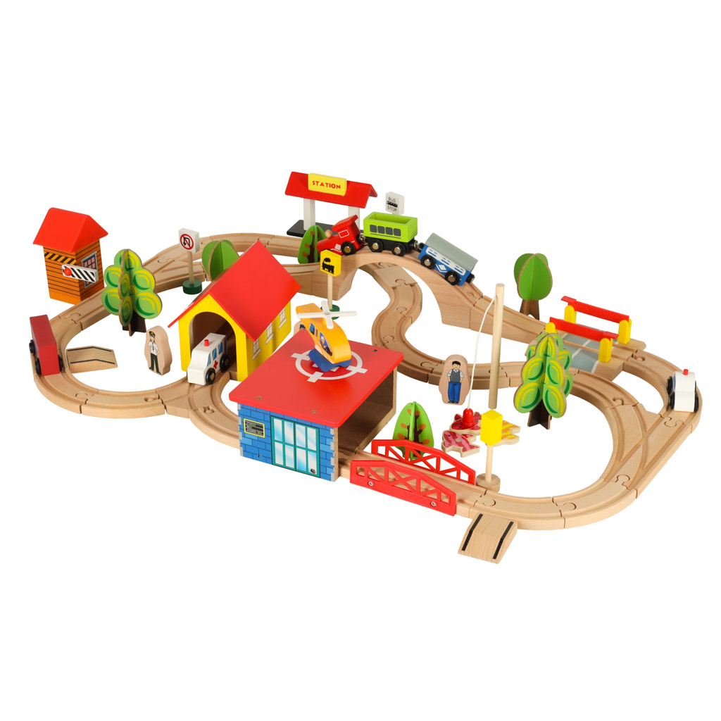 Kolejka drewniana pociąg lokomotywa miasto 69 elementów - obrazek 4