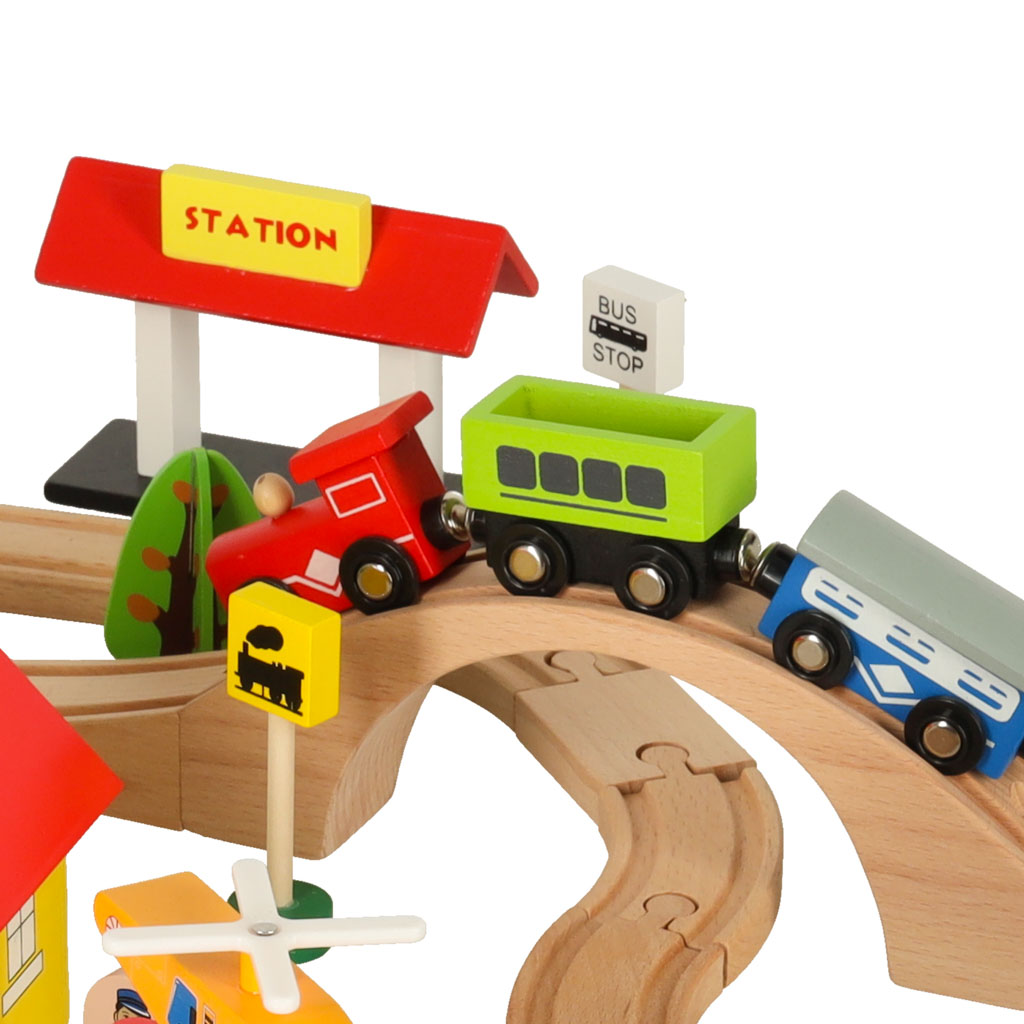 Kolejka drewniana pociąg lokomotywa miasto 69 elementów - obrazek 5