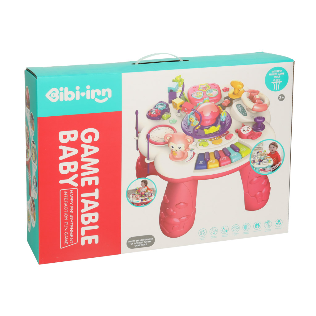 Stolik edukacyjny pianinko sorter telefon perkusja z dźwiękiem różowy Bibi-inn - obrazek 7