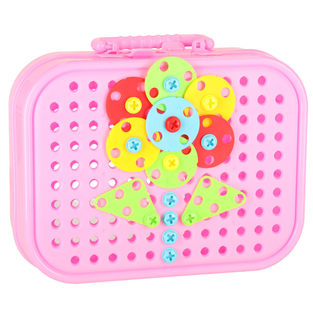 Klocki konstrukcyjne układanka w walizce kreatywna mozaika + wkrętarka jednorożec - obrazek 4