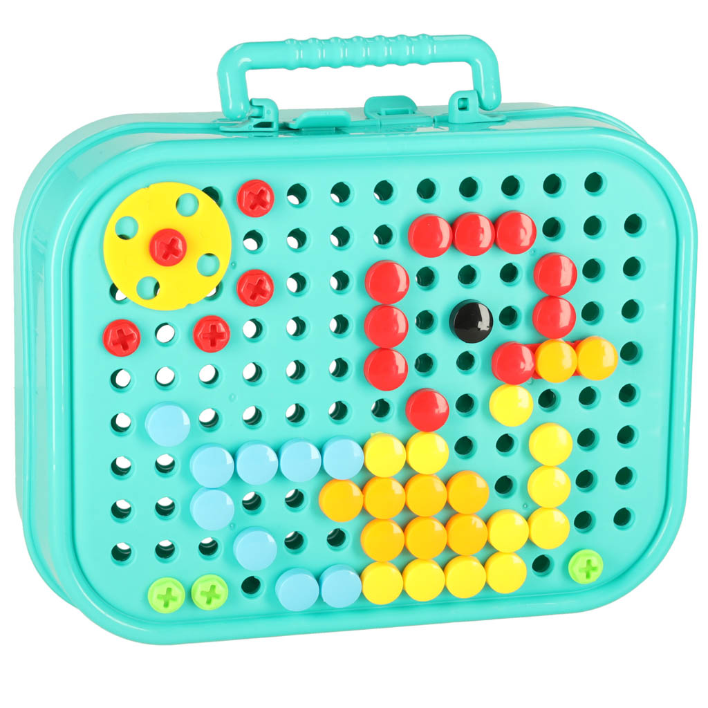 Klocki konstrukcyjne układanka w walizce kreatywna mozaika + wkrętarka dinozaur - obrazek 4