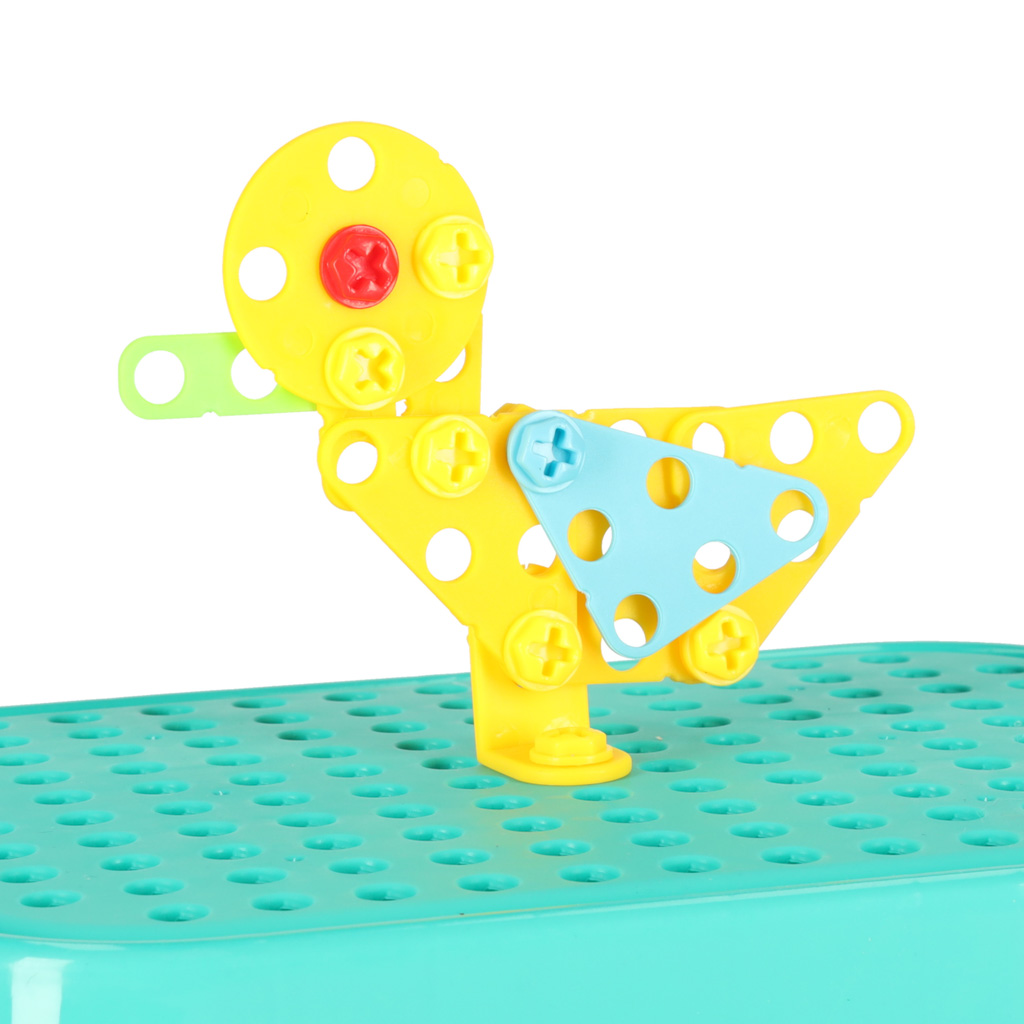 Klocki konstrukcyjne układanka w walizce kreatywna mozaika + wkrętarka dinozaur - obrazek 6